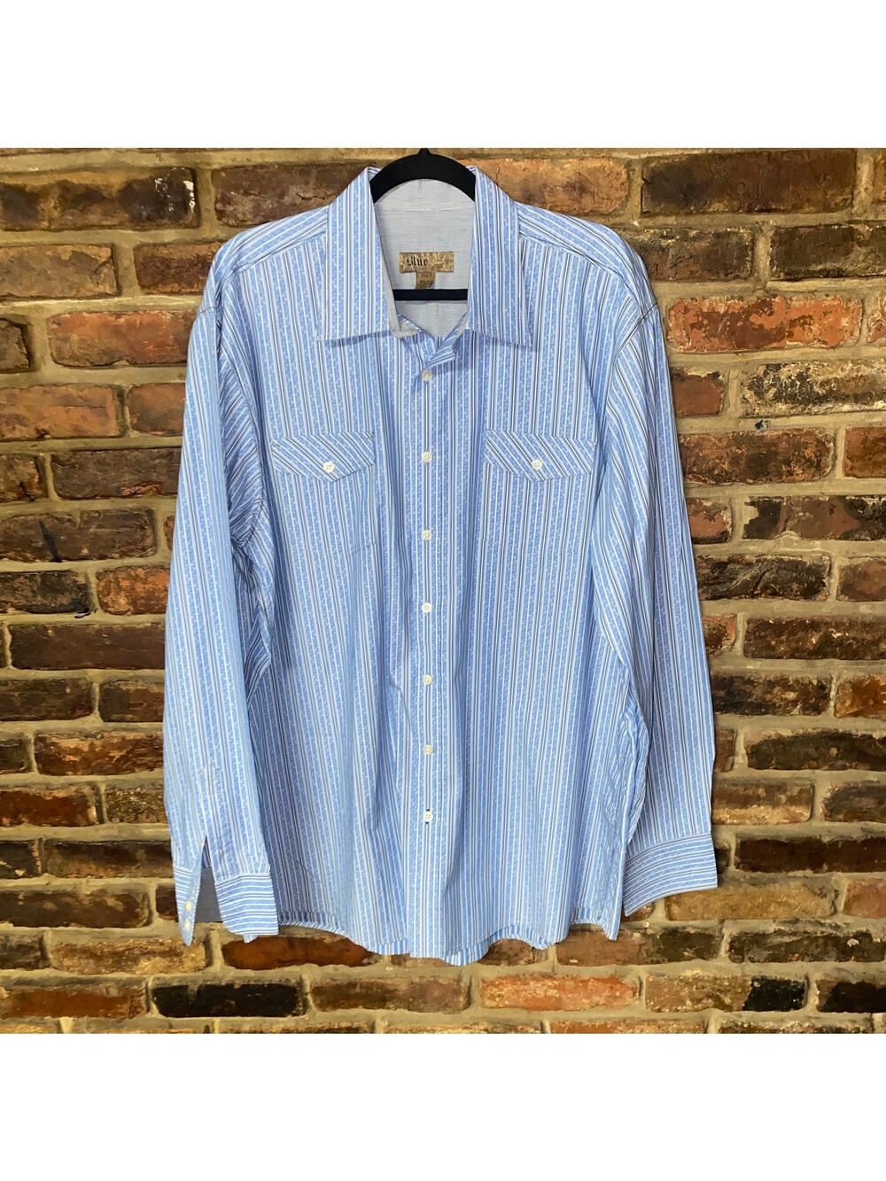 Pronto Uomo Blue Printed Long Sleeve Button Down Shirt Men's Size 2XL Tall